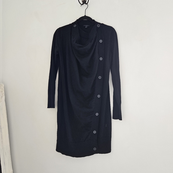 COS Black Merino Wool Draped Button Long Sleeve Dress - Picture 12 of 15